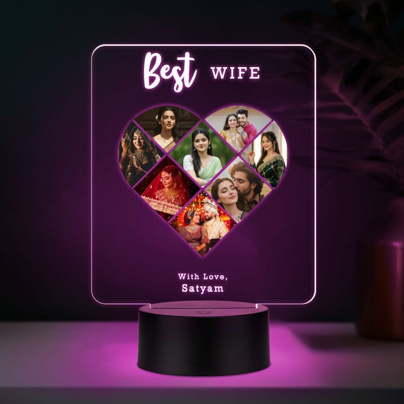 Personalized Collage Photo Frame Led Night Lamp with 7 Color Changing Light Gift for Anniversary, Birthday, Valentines Day Memorable Gift Lamp (Gift for Wife)